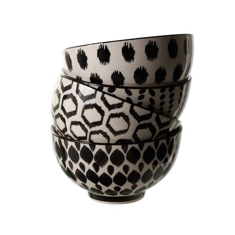 BOWLS Q BLACK AND WHITE SET OF 4